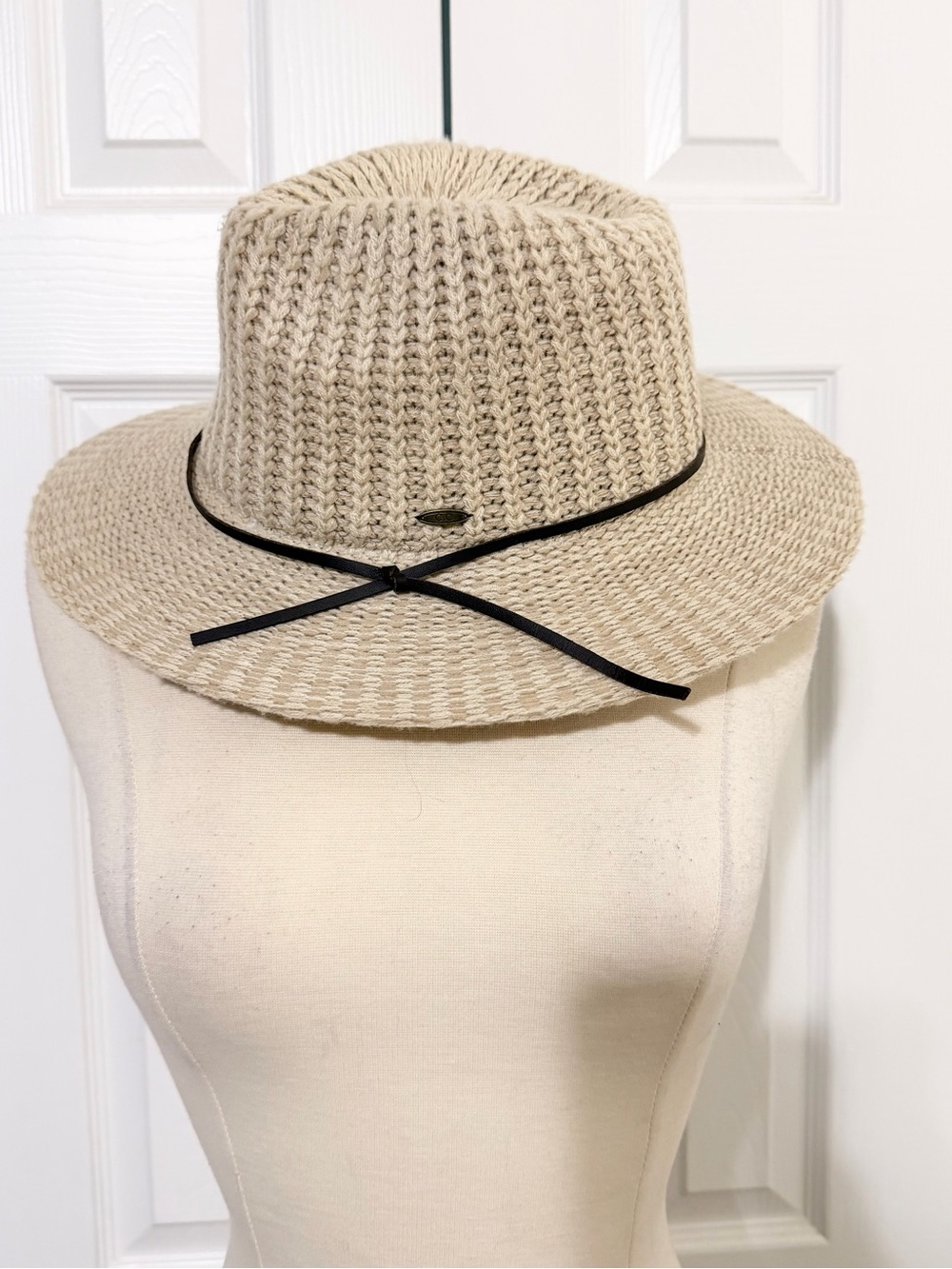 C.C Beige Straw Fedora with Black Tie Band